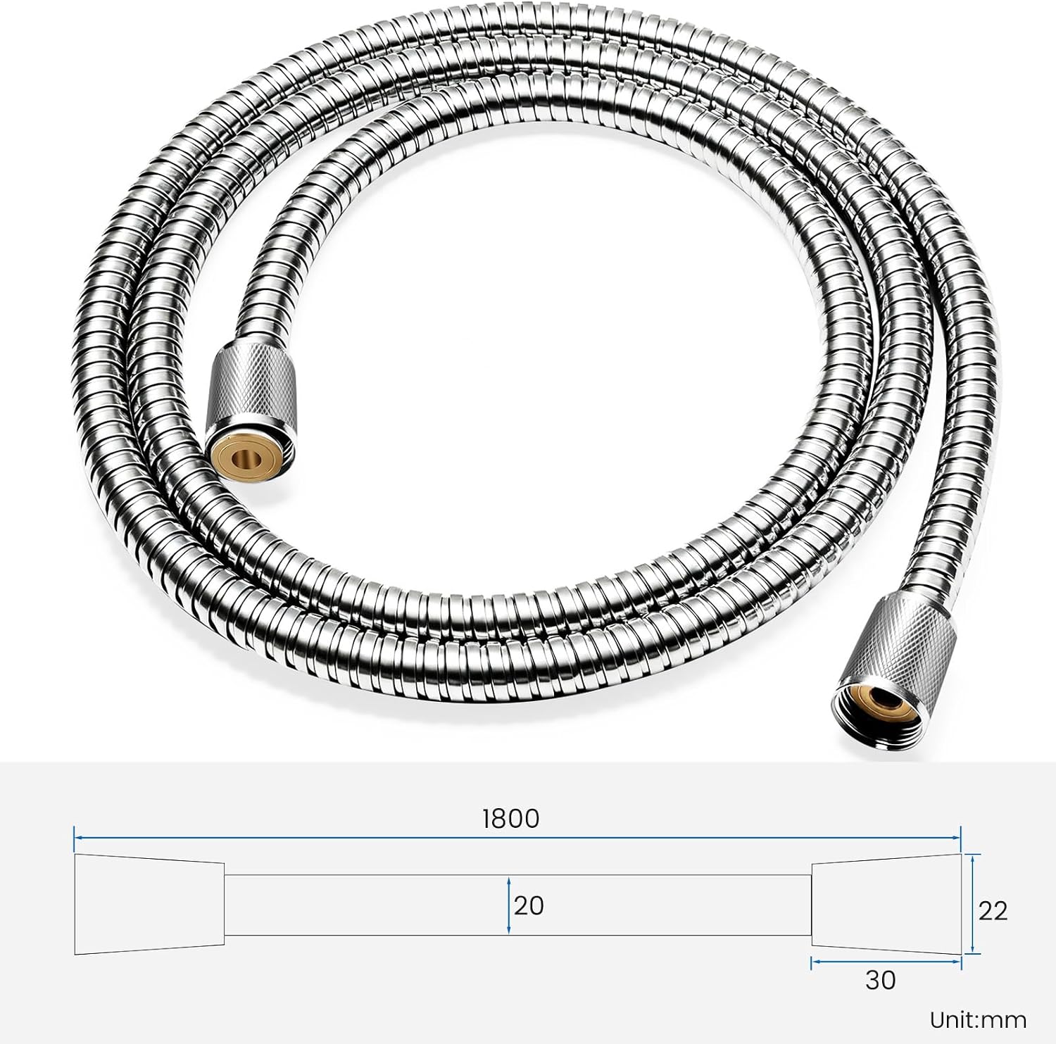 Detalle 2 de FEELSO Stainless Steel Shower Hose 1.8m: Leakproof, Anti-Kink, High-Pressure Replacement
