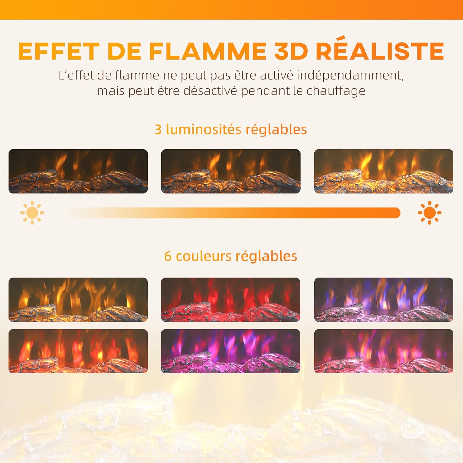 Thumbnail 2 de HOMCOM Cheminée électrique 2000W effet flamme 3D
