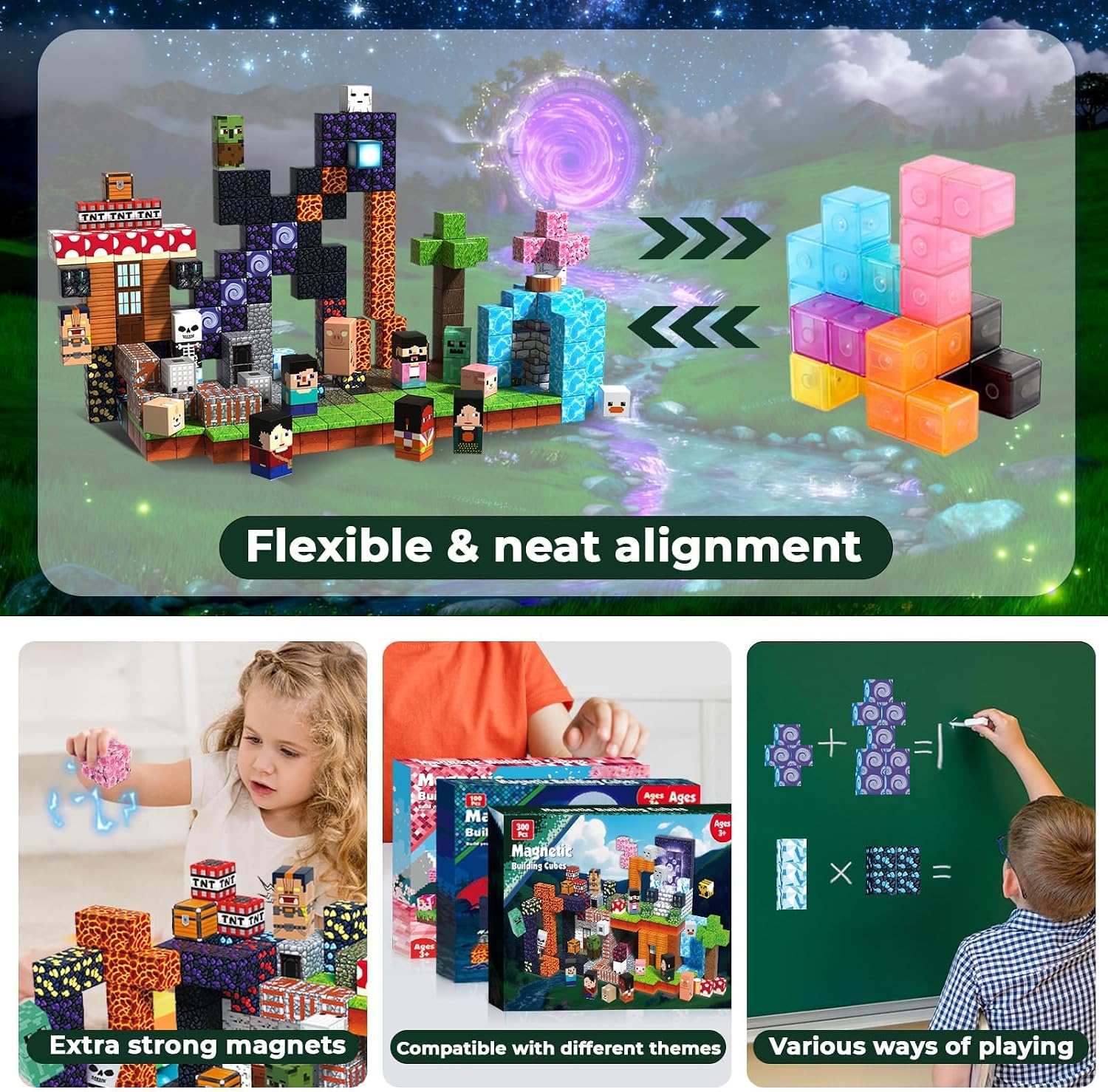 Detalle 2 de GraceDuck 300PCS Magnetic Blocks – magnetic building cubes STEM STEM Montessori sensory toy set for ages 3–9