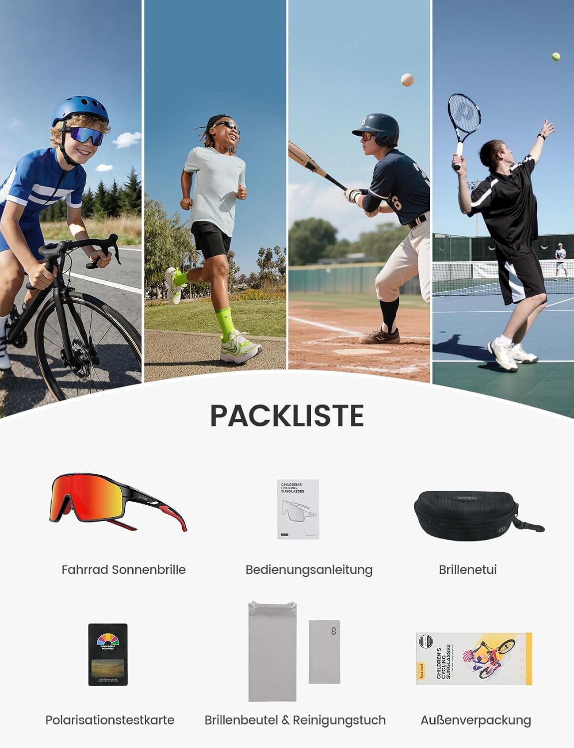 Thumbnail 6 de Lamicall Fahrradbrille Kinder – Ultraleicht, UV400 polarisiert, verstellbare Nasenpads