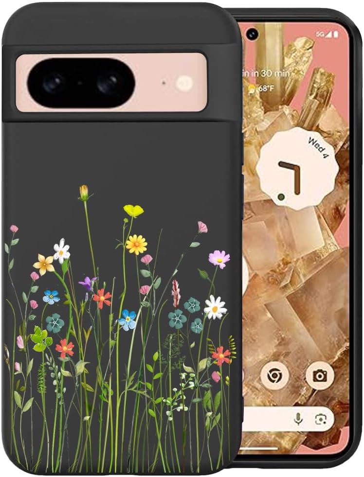 Unov Pixel 8 TPU Phone Case, Flower Bouquet Pattern and Raised Edges