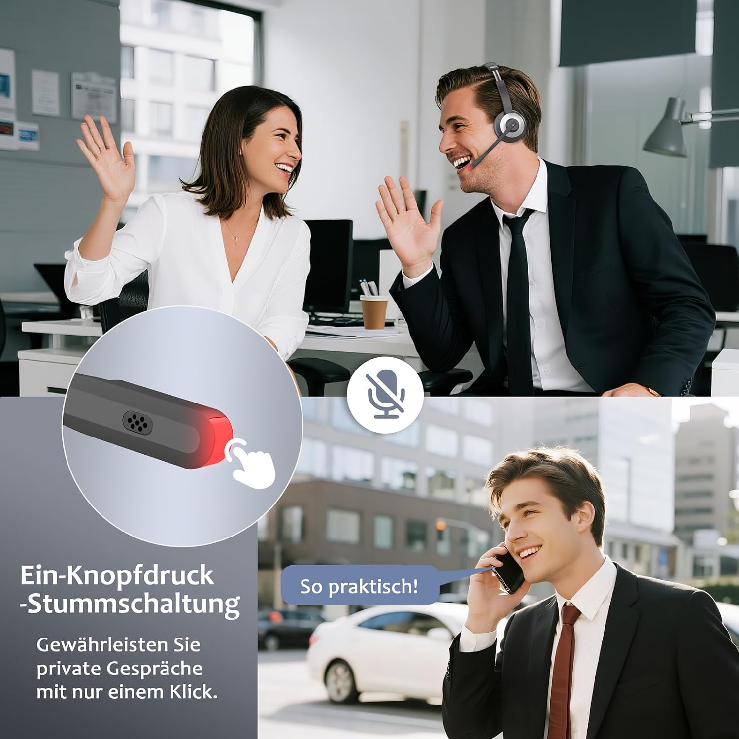 Detalle de Earbay Kabelloser Bluetooth Headset mit Mikrofon, USB-Dongle und Ladebasis – KI-Rauschunterdrückung (Bluetooth 6.0)