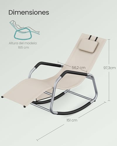 Detalle de SONGMICS Mecedora y Silla Tumbona GCB230WZ01 Beige: confort ergonómico con cojín ajustable y bolsillos
