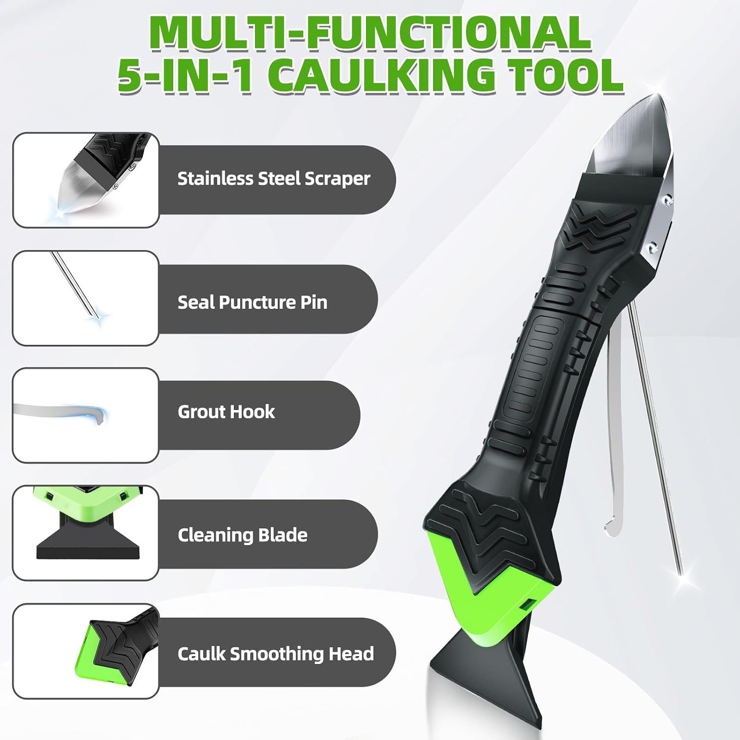 Detalle 2 de 5 in 1 Silicone Caulking Tool Kit for Sealant Removal & Finishing (Green) with 6 Silicone Pads