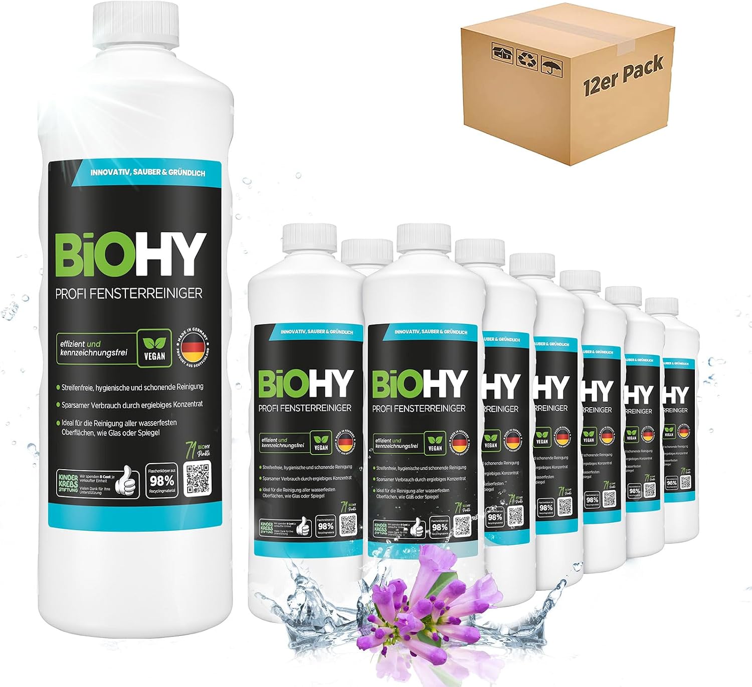 Detalle de BIOHY professionele ruitenreinigerconcentraat, 12 x 1 l, vegan