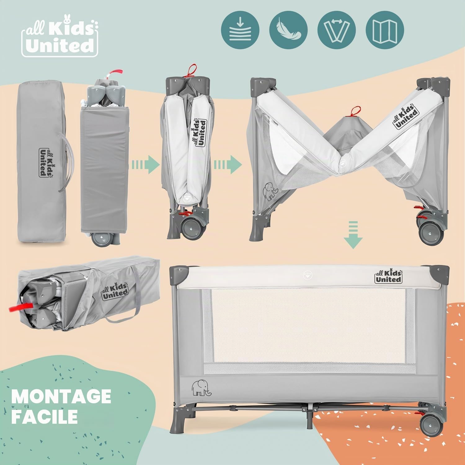 Thumbnail 2 de Voyage pour bébé Deluxe all Kids United Lit de voyage avec matelas à langer et mobile électronique (gris)