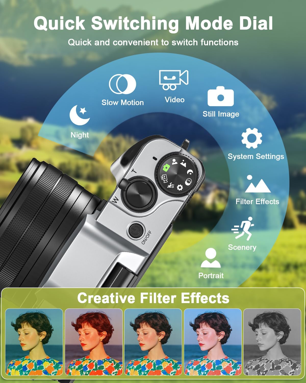 Detalle de 4K Digital Camera with WiFi, 64MP Autofocus Vlogging Camera with 3" Flip Screen – 16X Zoom, Included 32GB Card & 2 Batteries