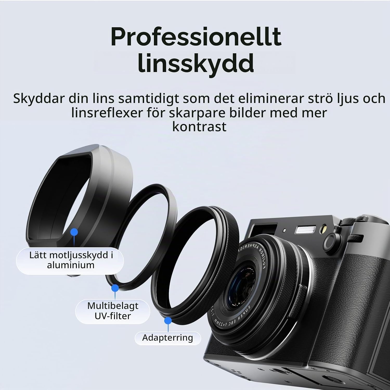 Detalle 2 de SMALLRIG 5850 UV-filterkit med motljusskydd för Fujifilm X100VI och X100V
