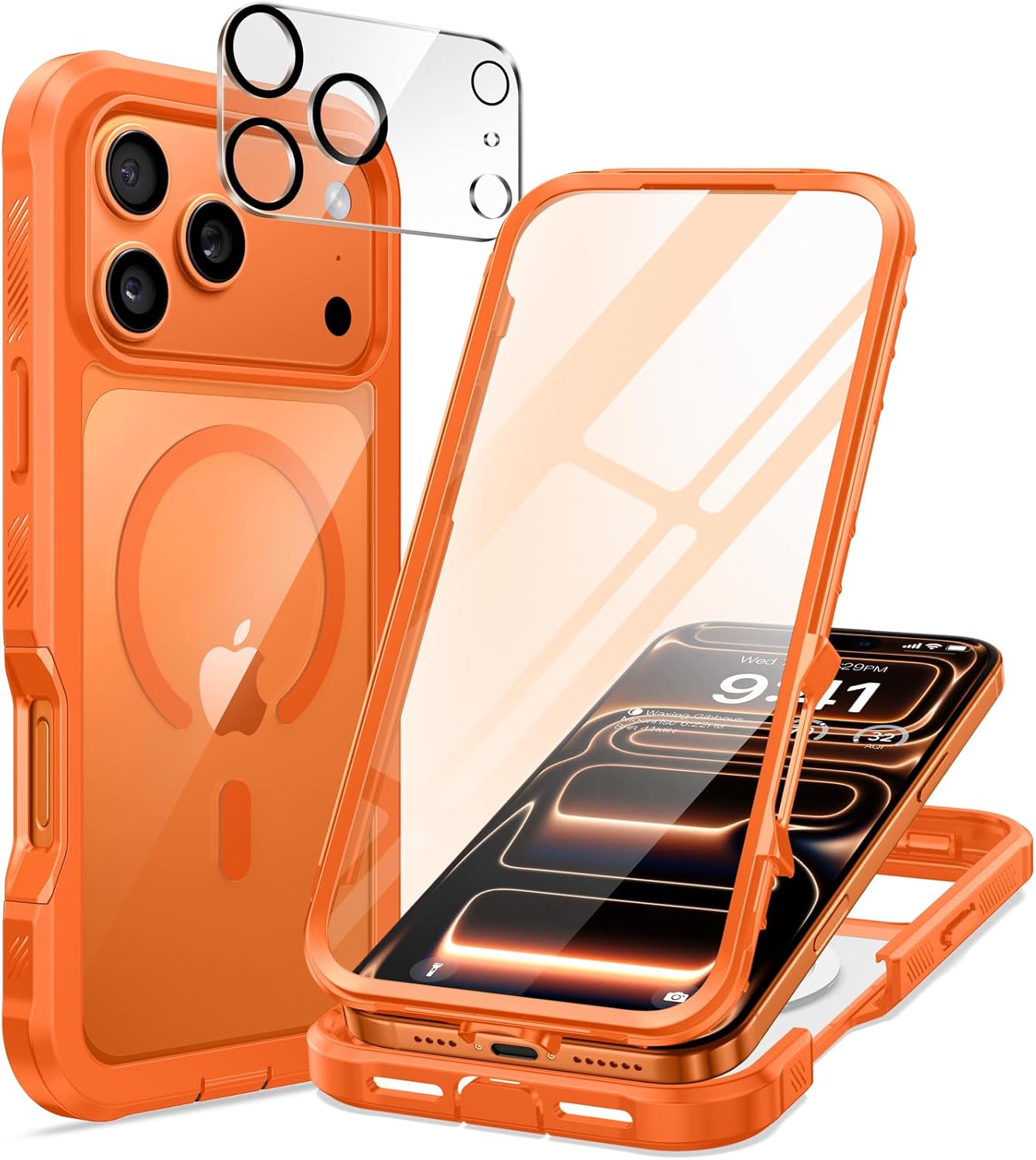 Detalle de Coque Magnétique Seacosmo pour iPhone 17 Pro – MagSafe, Protection 360° (Orange)