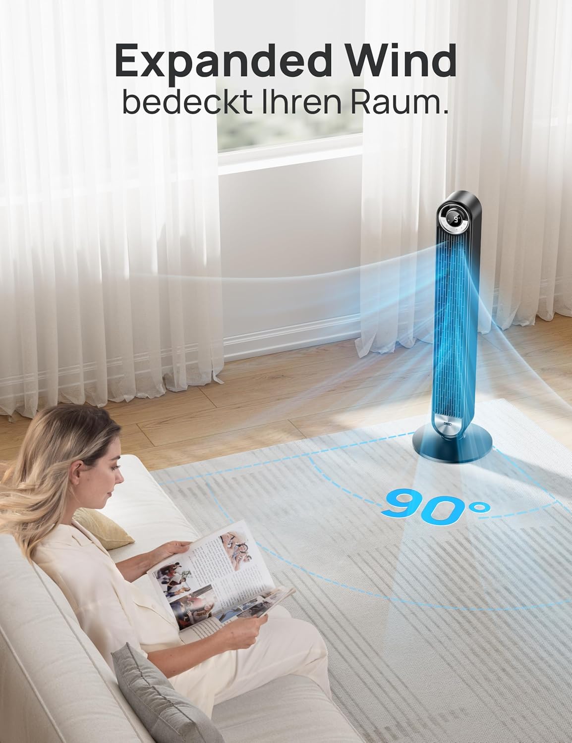 Thumbnail 3 de DREO 25 dB Leiser Smart Turmventilator, 106 cm Höhe – Cruiser Pro T2S, Schwarz