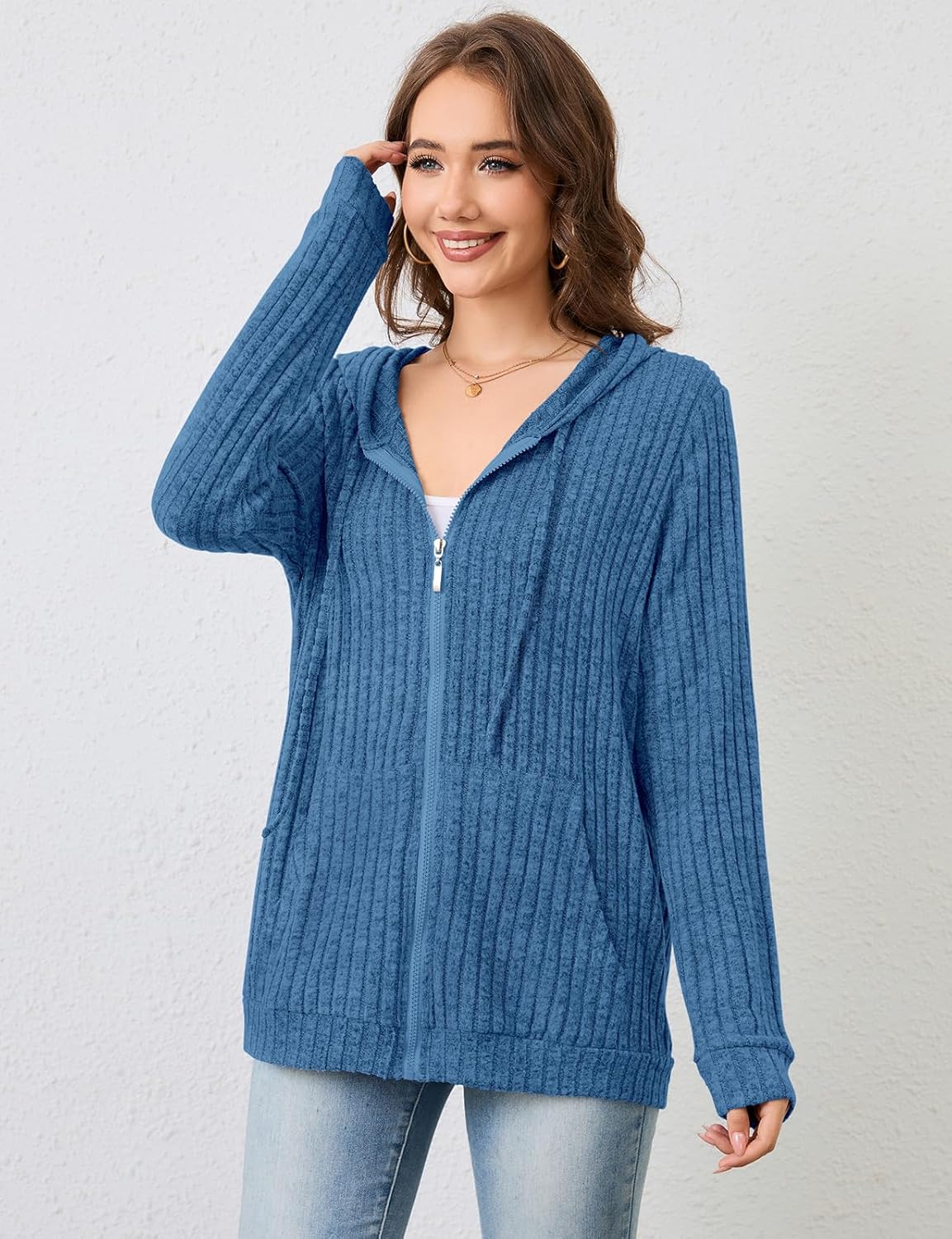 Detalle de Flikity Womens Cardigans Zip Up Hoodies with Large Pockets - Lightweight Knit Jacket (M-3XL)