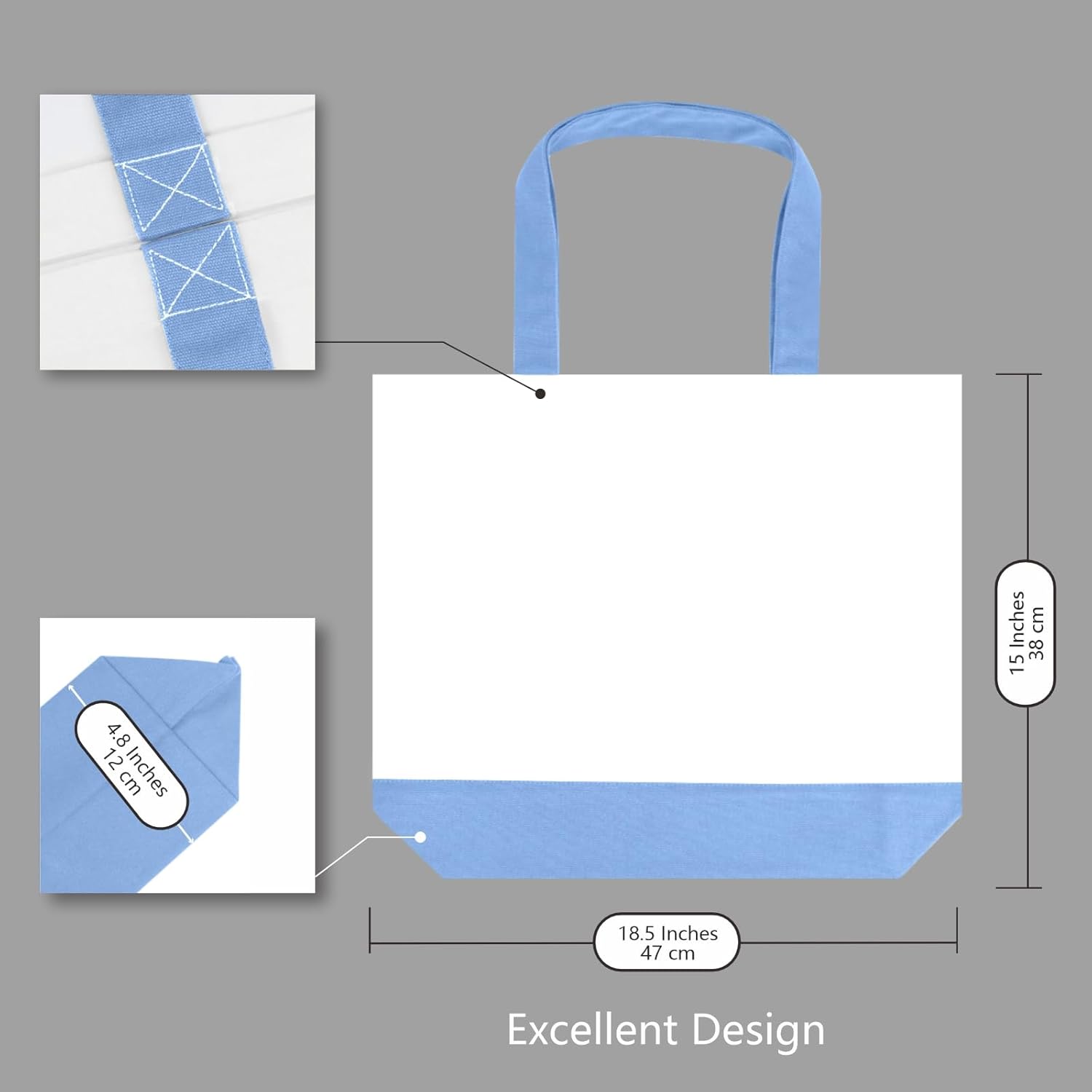 Thumbnail 3 de TOPDesign 3-Pack Super Strong Large 12oz Cotton Canvas Tote Bags (Two-Tone, Reusable)