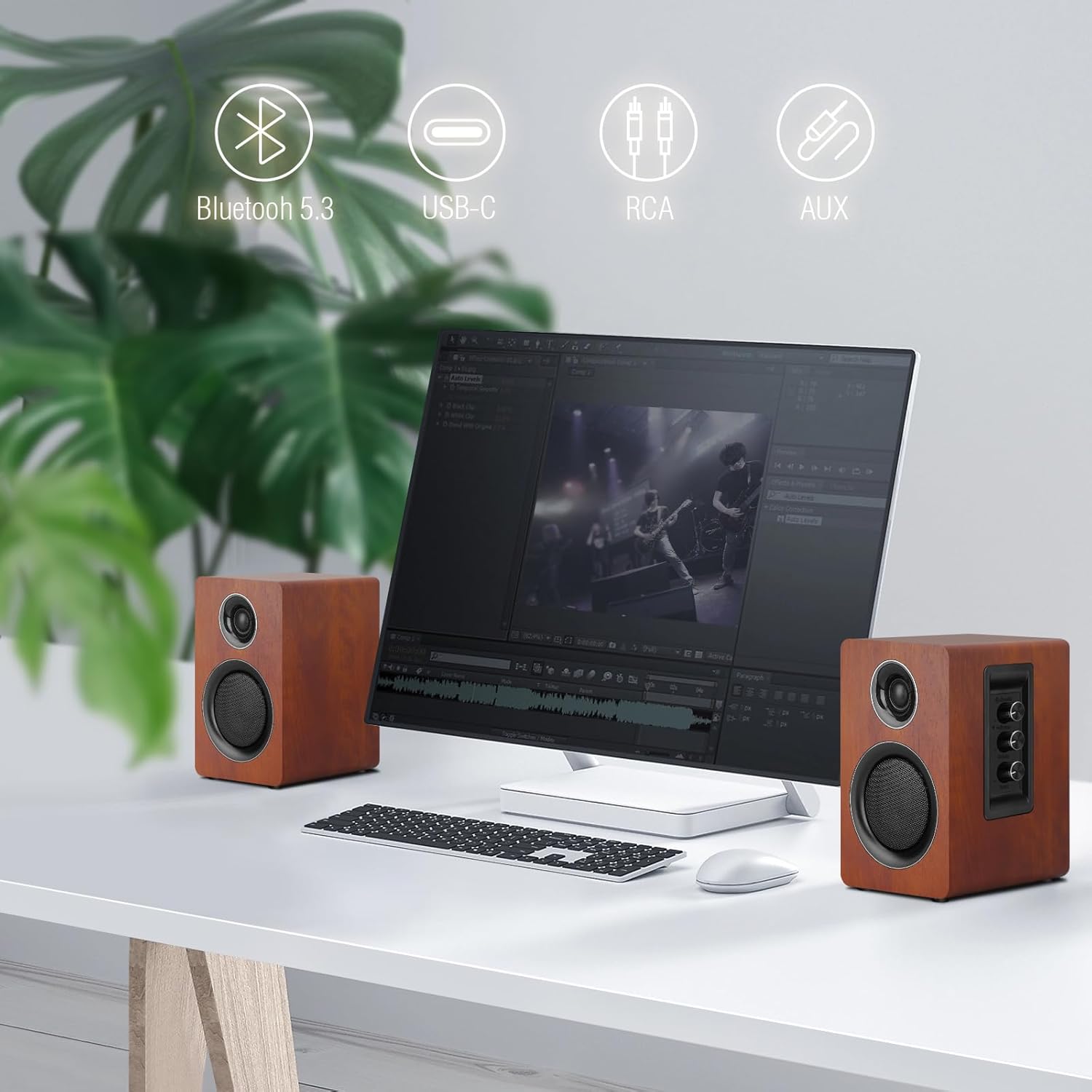 Thumbnail 4 de ZQMMSPK Active Bookshelf Speakers (60W) with Bluetooth 5.3, USB-C and 3-inch carbon fibre woofer – Brown stereo set