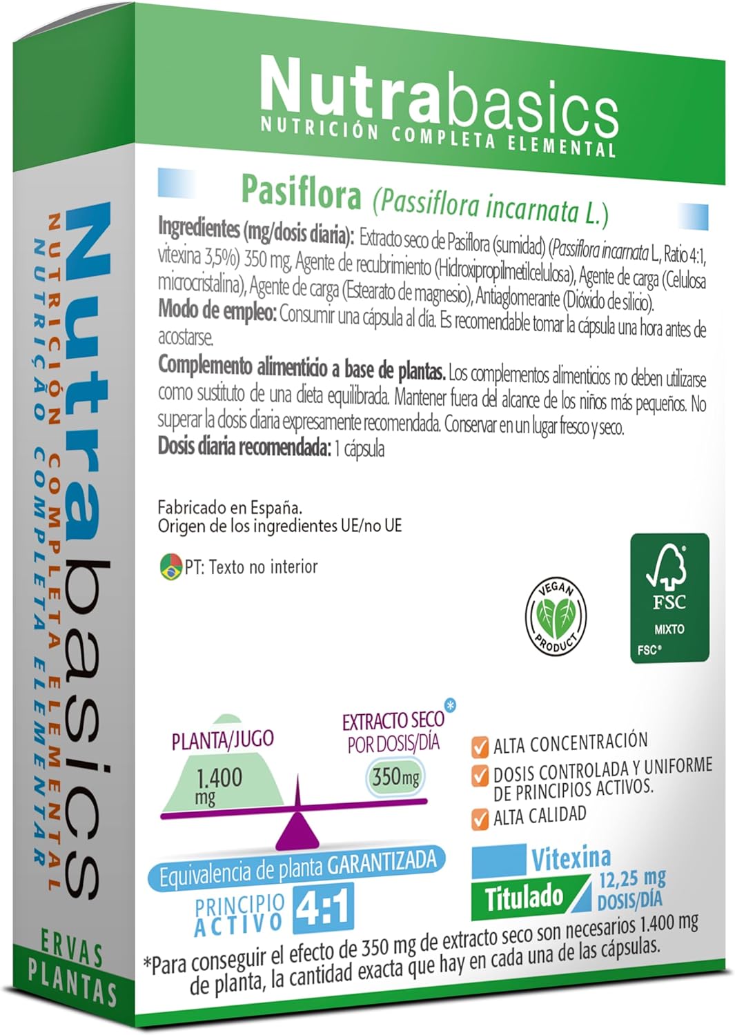 Detalle 2 de Drasanvi Nutrabasics Pasiflora 🌿 Relajación, Vegan, Sin Gluten, 30 cápsulas