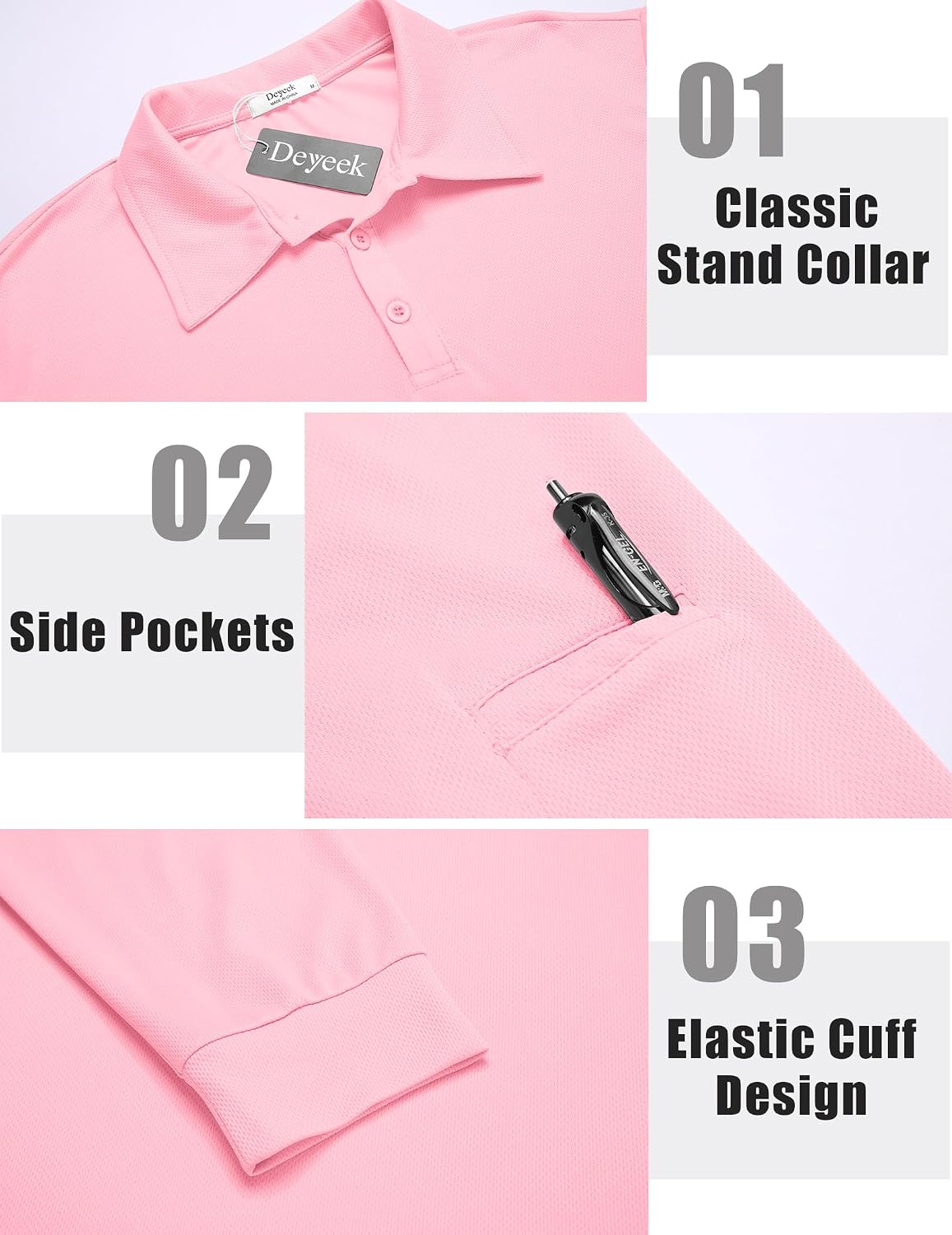 Detalle 1 de Deyeek Men's Long-Sleeve Polo Shirt, Polyester