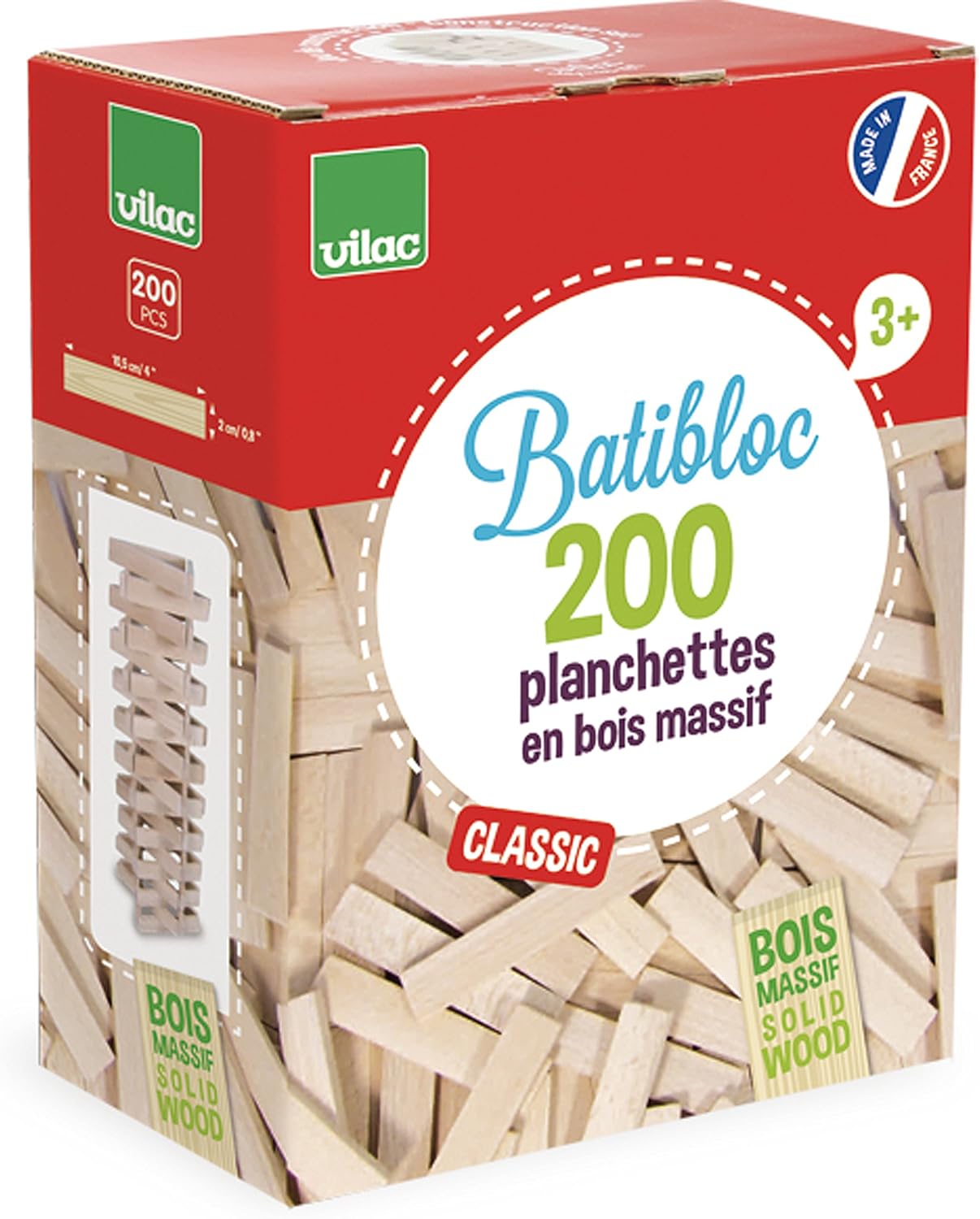 Detalle de Vilac 2134 Batibloc Classic – drewniany zestaw konstrukcyjny, 200 elementów