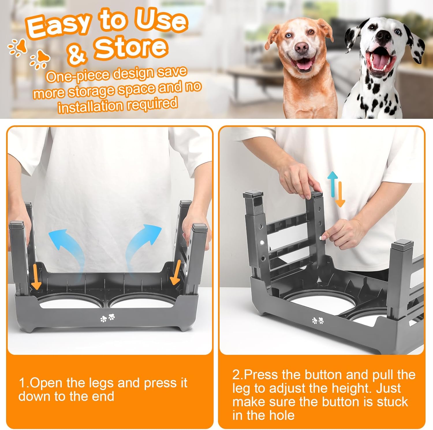Thumbnail 6 de Elevated Bowls: 4-Height Adjustable Raised Stand with 2 Thick 50oz Stainless Steel Bowls