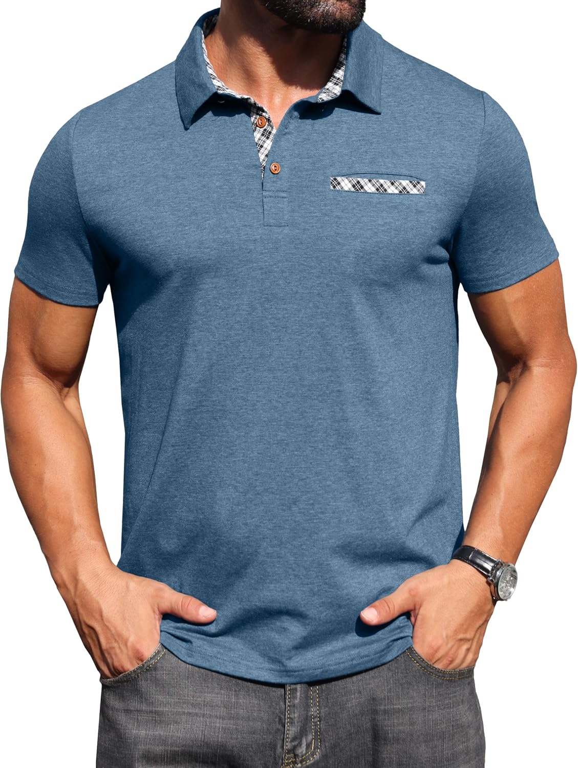 Thumbnail 6 de Hisir Mens Polo Shirt Cotton Short Sleeve with Pocket – Modern Smart-Casual Polo