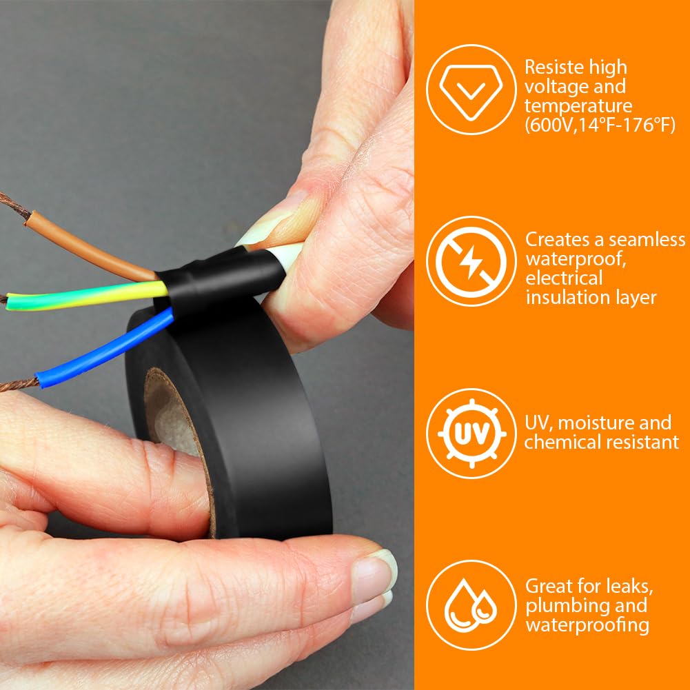 Detalle de OFFCUP Electrical Insulation Tape, 6 Black PVC Rolls, 19mm x 20m