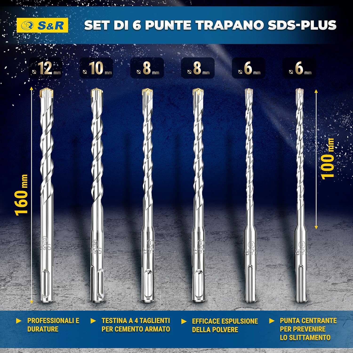Detalle 2 de S&R Set Punte SDS-Plus Ø 6/8/10/12 160 mm