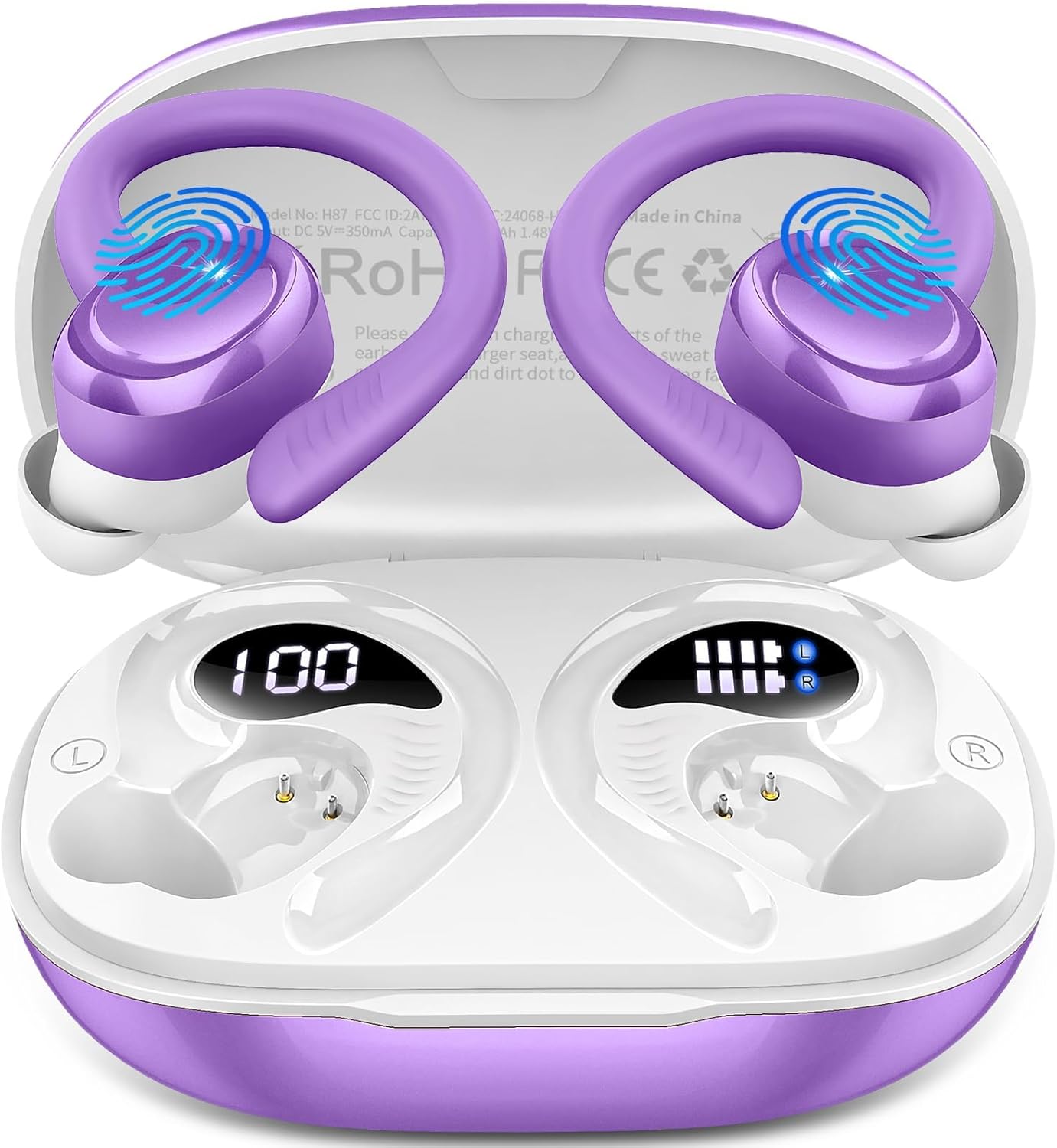 Detalle de Cuffie sportive Bluetooth 5.4 H87 con gancio orecchio, IPX7 e 50 ore di autonomia