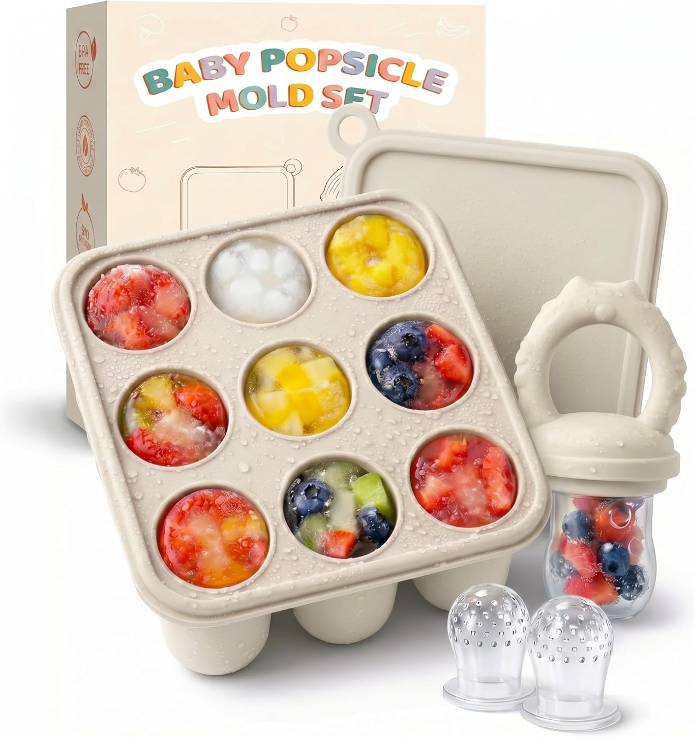 Detalle de Fruit Feeder for Babies (4M+) with Teething Dummy & Breast Milk Freezer Mold – BPA Free