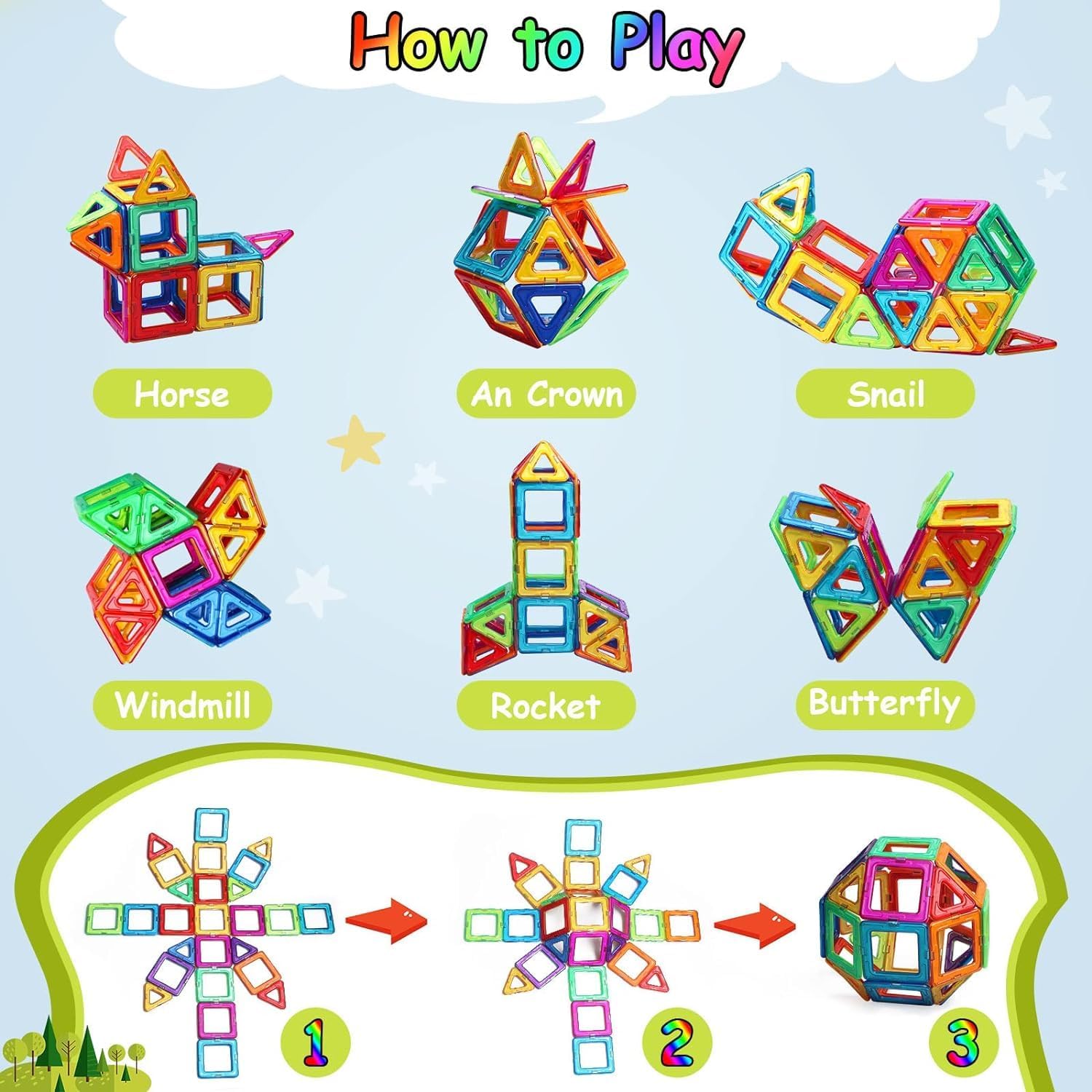 Detalle de AUOLTE magnetic tiles 38 piece STEM toy