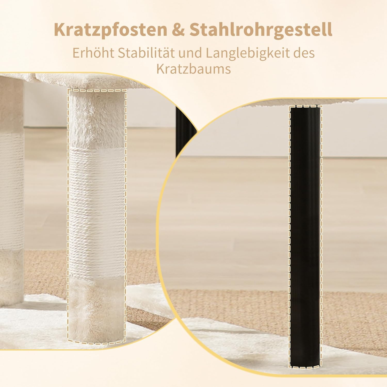 Detalle de Heybly Kratzbaum, 125 cm – Kleiner Katzenbaum mit Höhle, zwei Plattformen und gemütlichem Korb