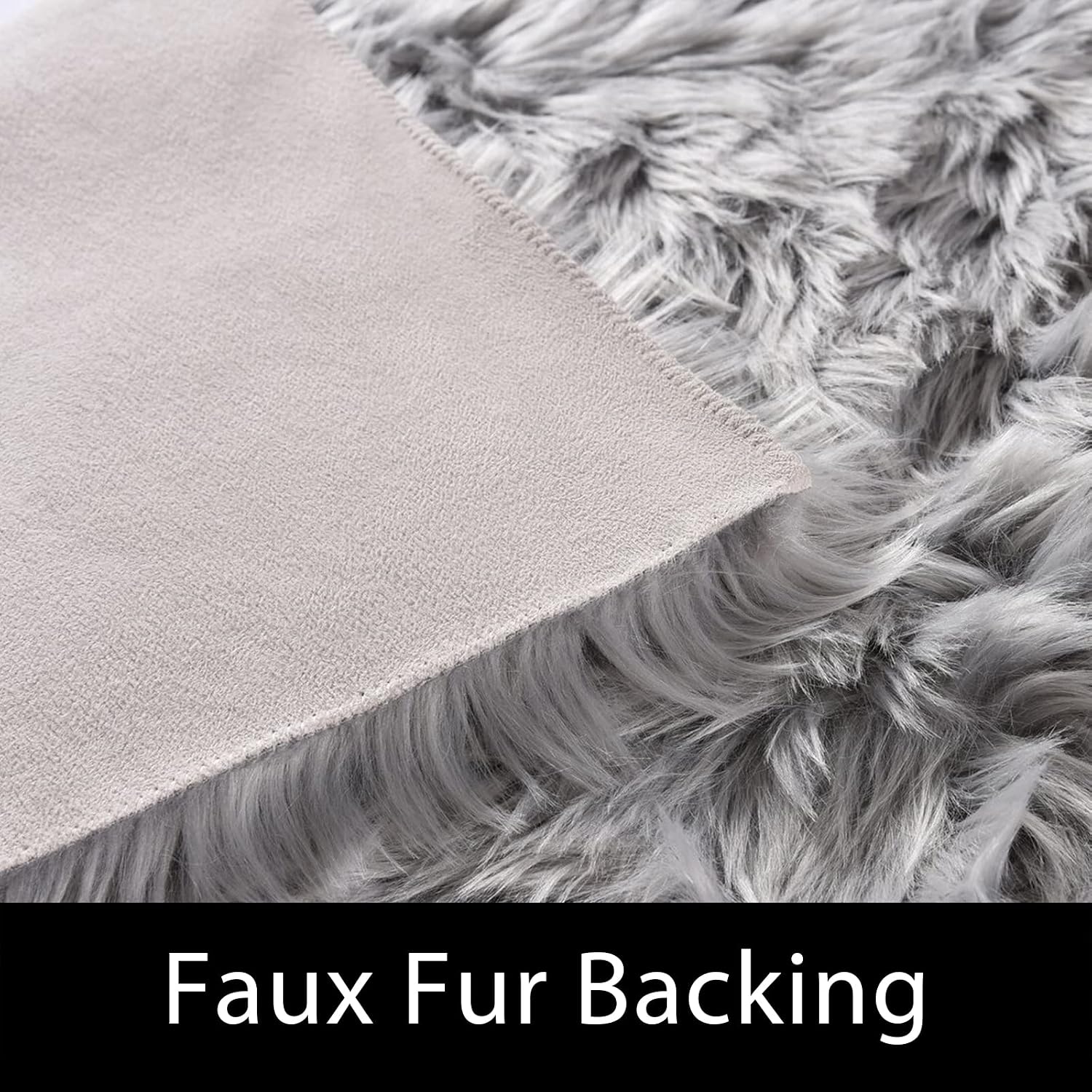 Detalle de Latepis Gray Faux Fur Throw Rug (3x4) for Bedroom & Bedside Comfort