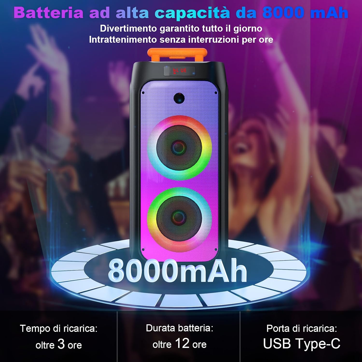 Detalle de JYX Karaoke: Sistema PA portatile con 2 microfoni wireless, 800W e luci RGB