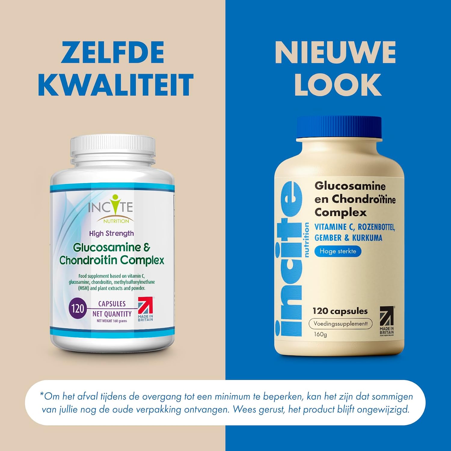 Thumbnail 1 de Incite Nutrition glucosamine- en chondroïtinecomplex met MSM, vitamine C en 120 capsules