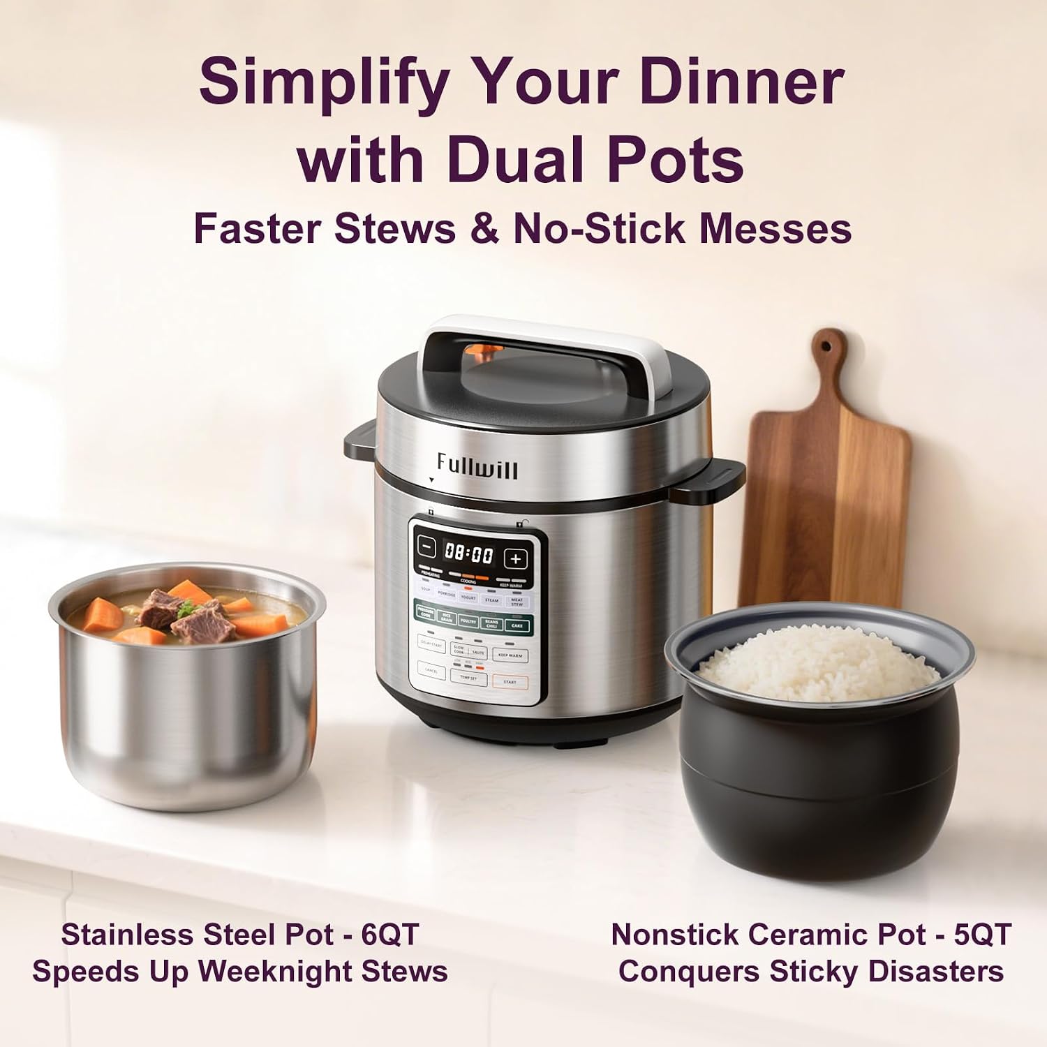 Detalle 2 de Fullwill Dual-Pot Electric Pressure Cooker 6QT + 5QT 🍲