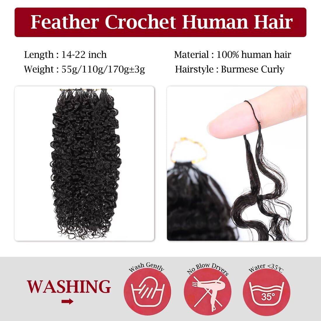 Detalle de Miracle Invisible Knots Feather Crochet Hair 18in, 55g—Pre-Looped, Natural Wave
