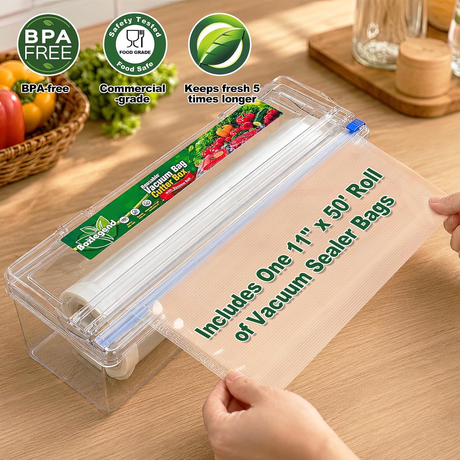 Detalle 2 de BoxLegend QG-1 Vacuum Sealer Bag Dispenser with Cutter and 11" x 50' Roll