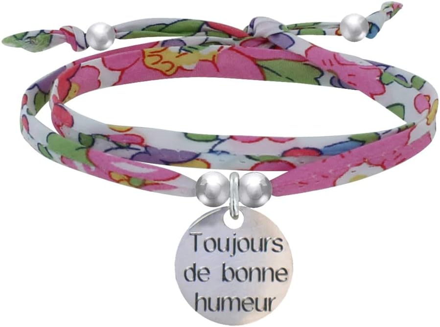 Thumbnail 6 de Les Poulettes Bijoux bracciale in argento 925 con doppio collegamento liberty e medaglia Toujours de Bonne Humeur