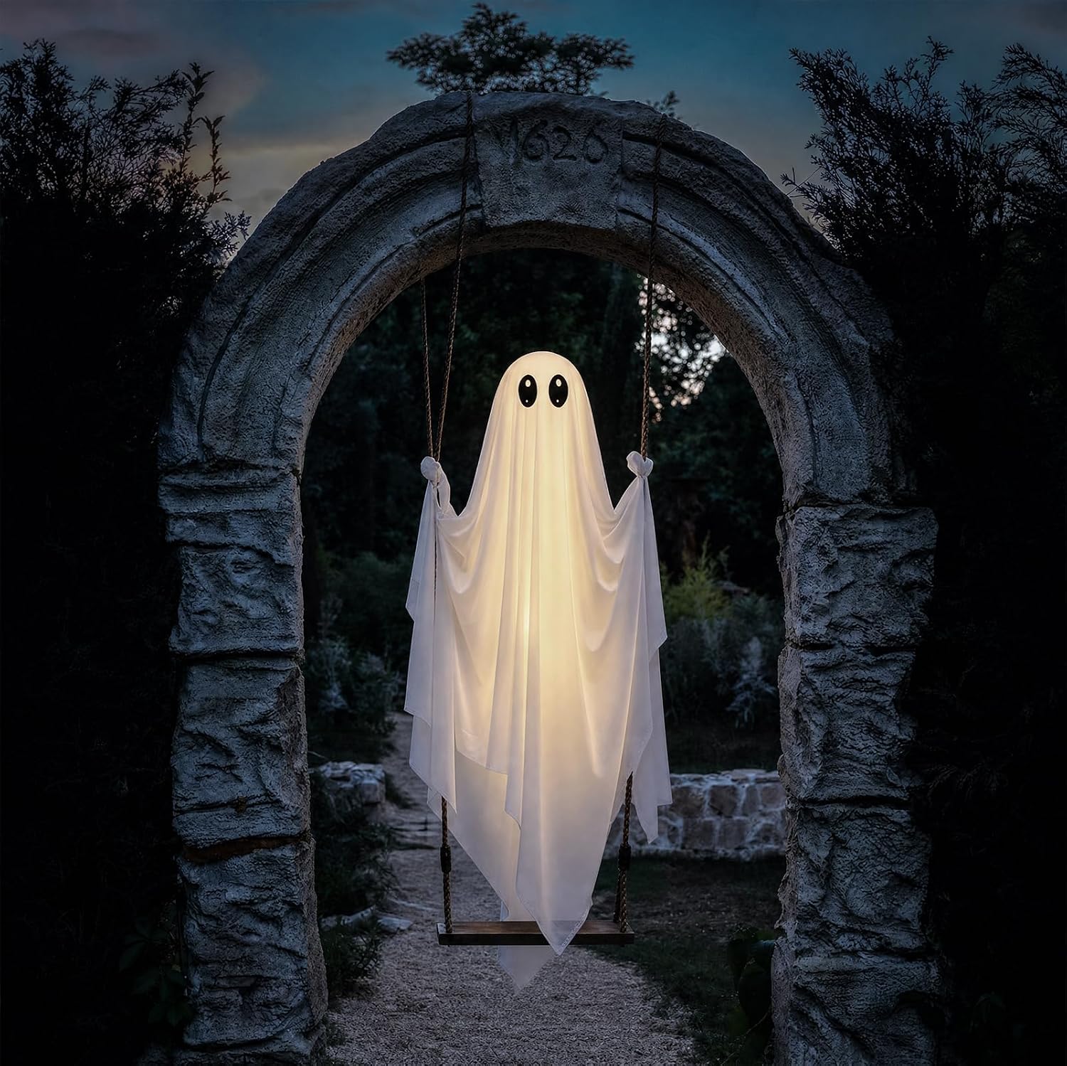 Detalle de Fopxuni Fopxuni-HAL-LSWG-001 5FT Swinging Ghost Decor with Warm White Lights