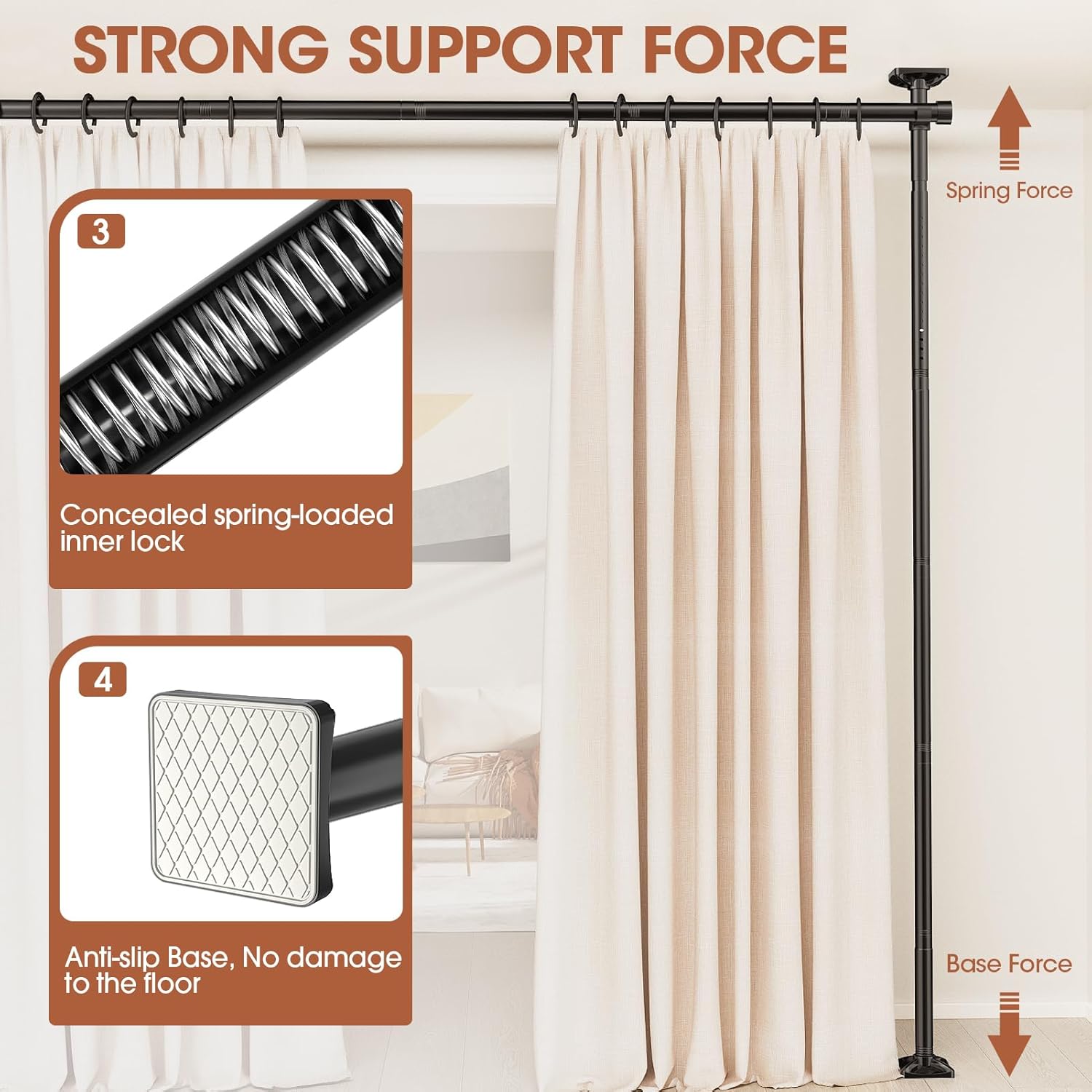 Thumbnail 2 de SUNALLY No-Drill Curtain Rod Room Divider, 4-10 ft Adjustable Wall Separator 🧱