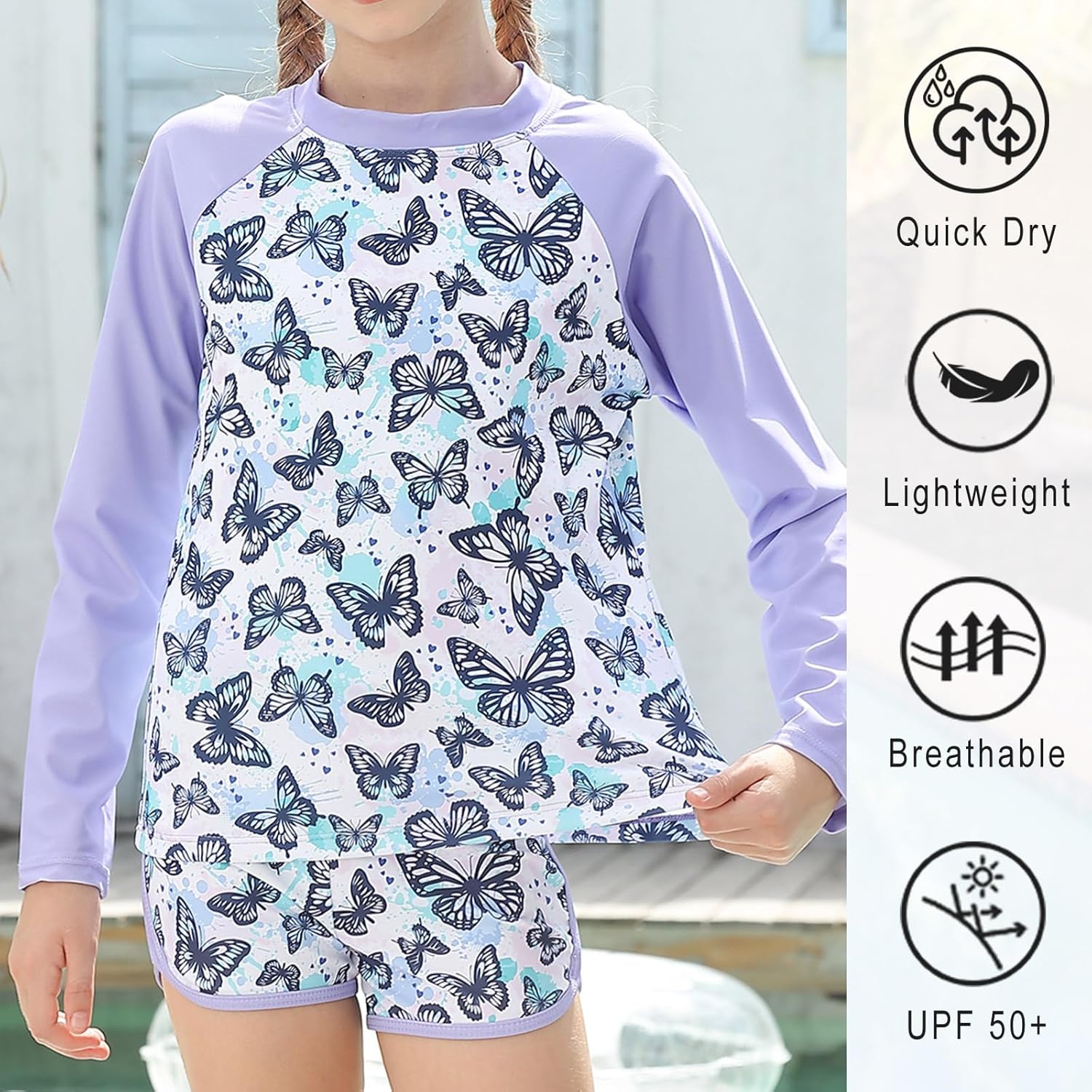 Thumbnail 2 de Vogseek Girls Rash Guard Two-Piece Swimsuit: Long Sleeve UPF 50+ for 3–10 Years