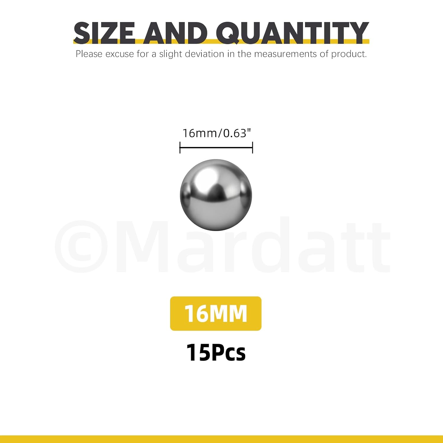 Detalle 2 de Mardatt 16mm Precision Bearing Steel Balls, 15-Piece Set
