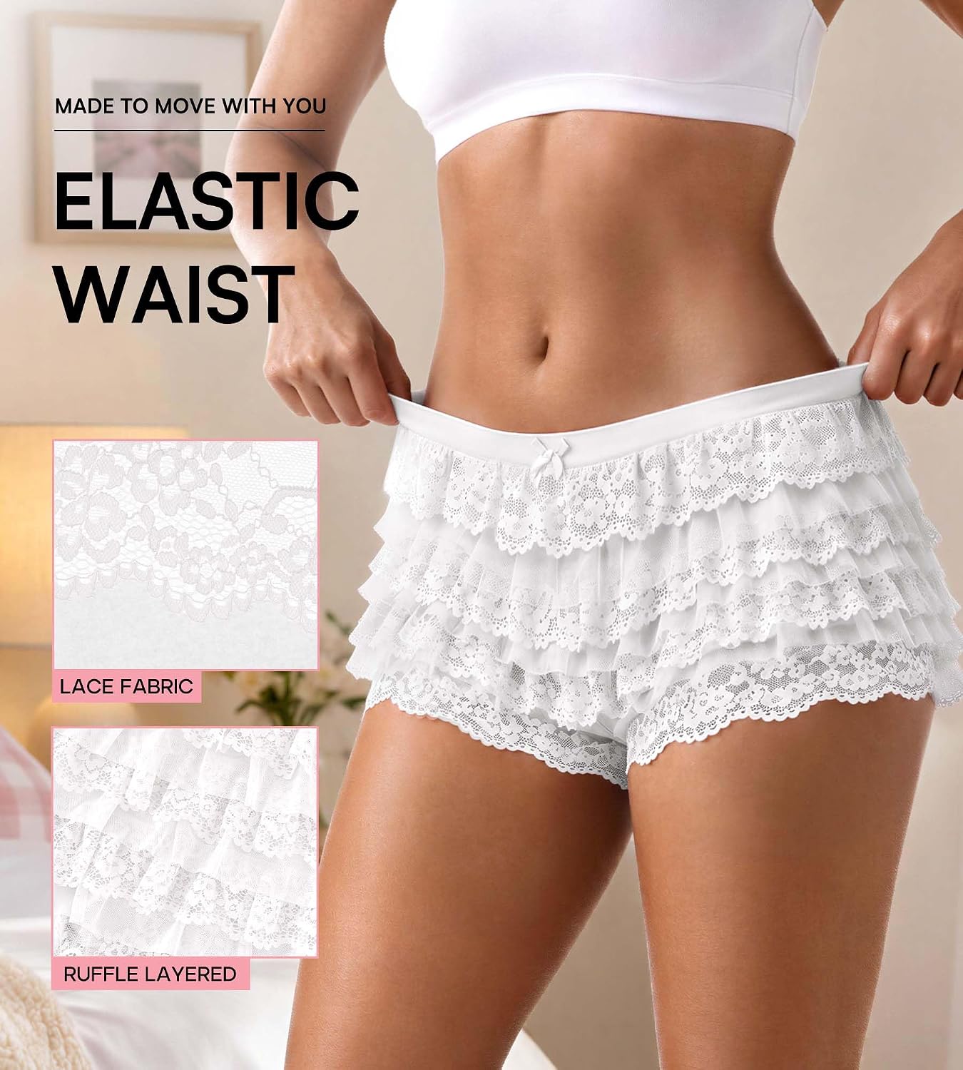 Thumbnail 4 de SHARICCA CR26059 Women's Mesh Ruffle Boy Shorts with Stretch Fabric