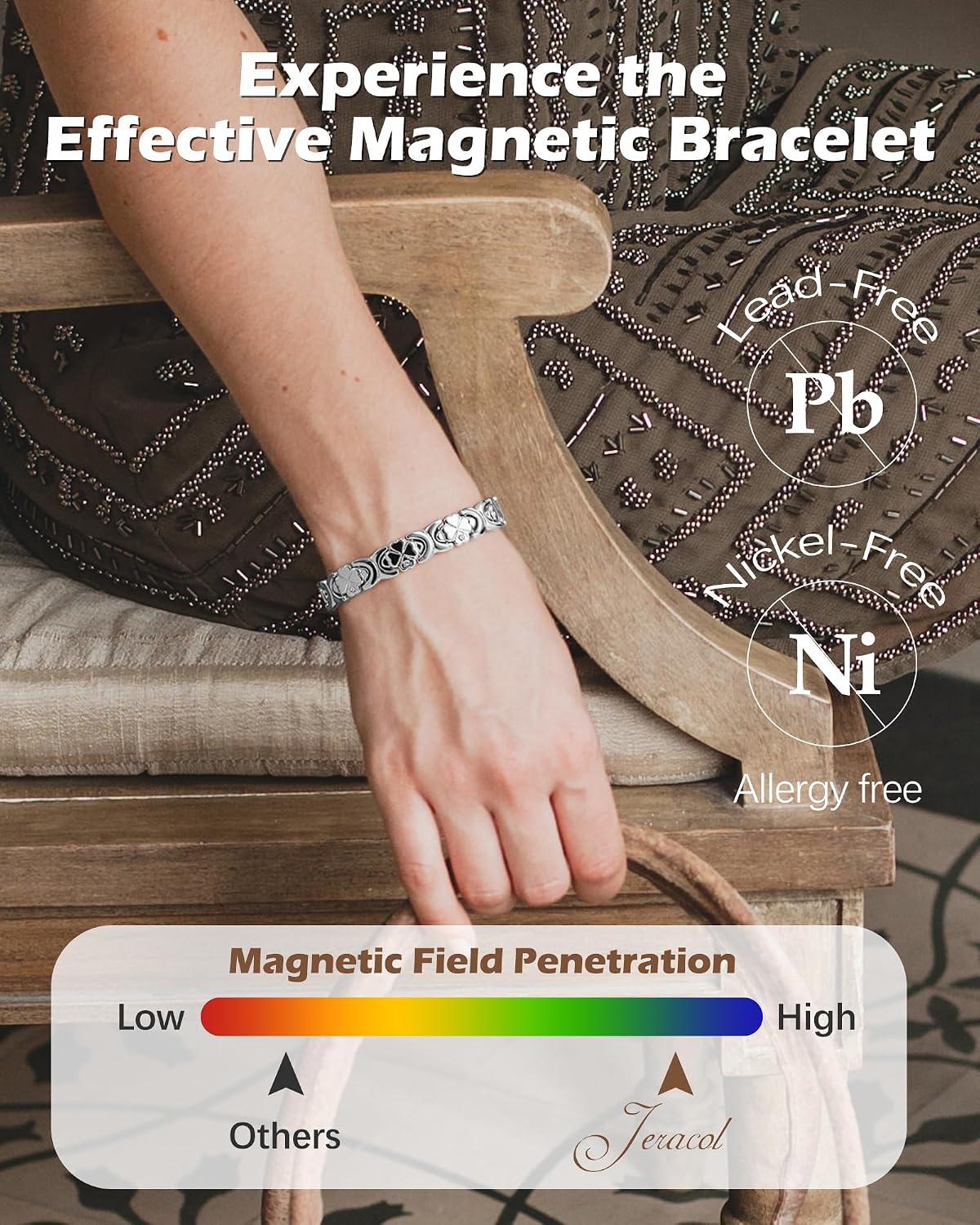 Detalle 2 de Jeracol Kupferarmband Damen mit Neodym-Magneten und Zirkonia, verstellbar