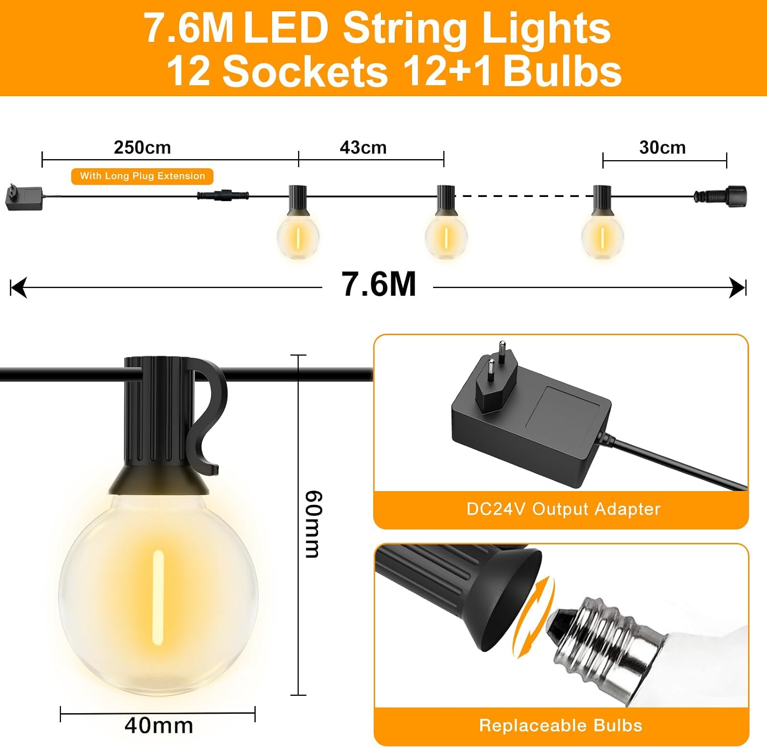 Thumbnail 6 de GLUROO Catene Luminose Esterno 7,6 m con 12+1 LED: luce calda, sicura e impermeabile per giardino