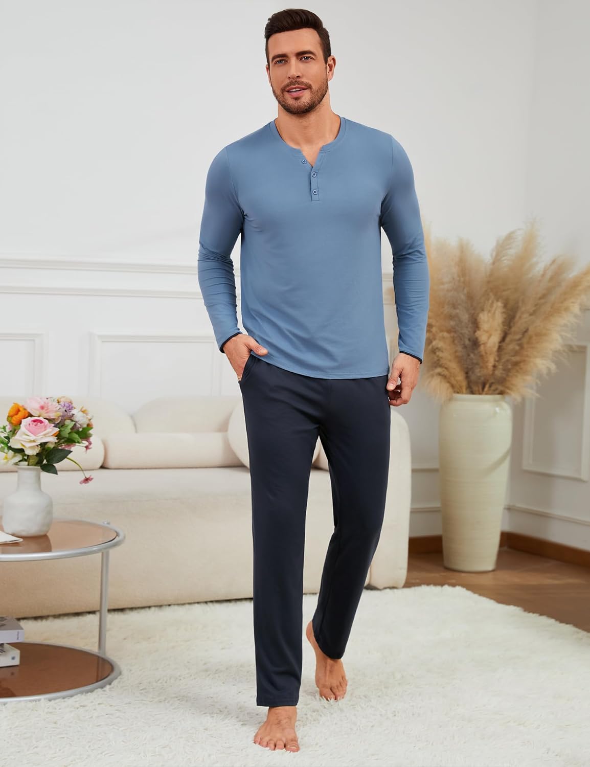 Detalle 2 de Uniexcosm Pyjama Homme Hiver en coton à manches longues — Ensemble deux pièces