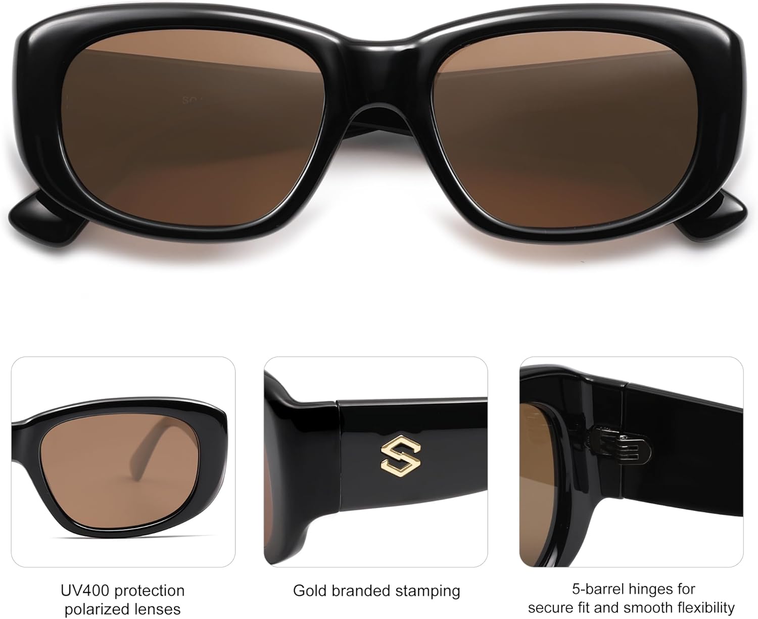 Thumbnail 3 de SOJOS Retro polarisierte quadratische Sonnenbrille SJ2374 – UV400, dicker Rahmen