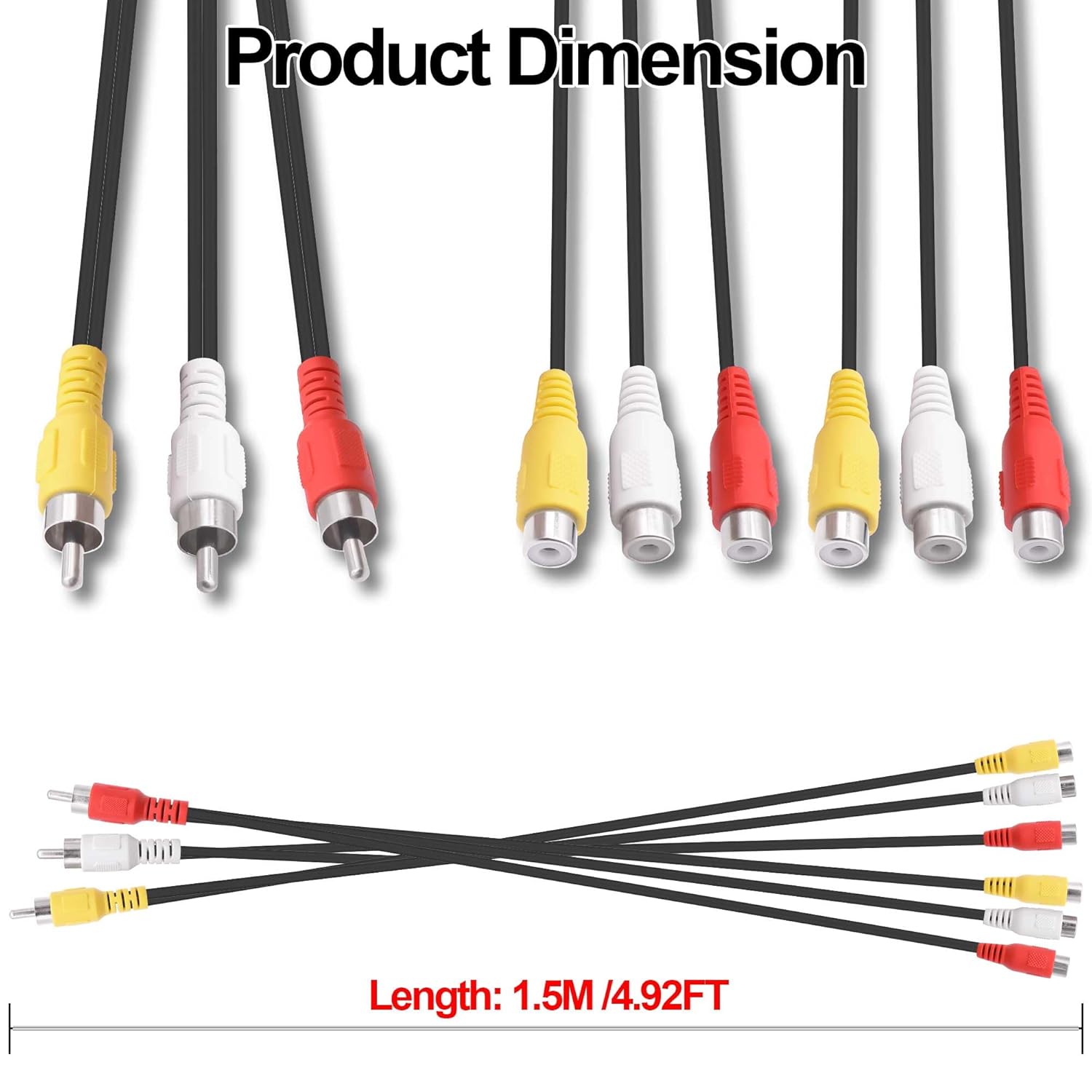 Detalle 2 de YARCHONN AV Splitter Cable: 3 RCA Male to 6 RCA Female (1.5m) for TV, DVD, DVD, Set-top Box