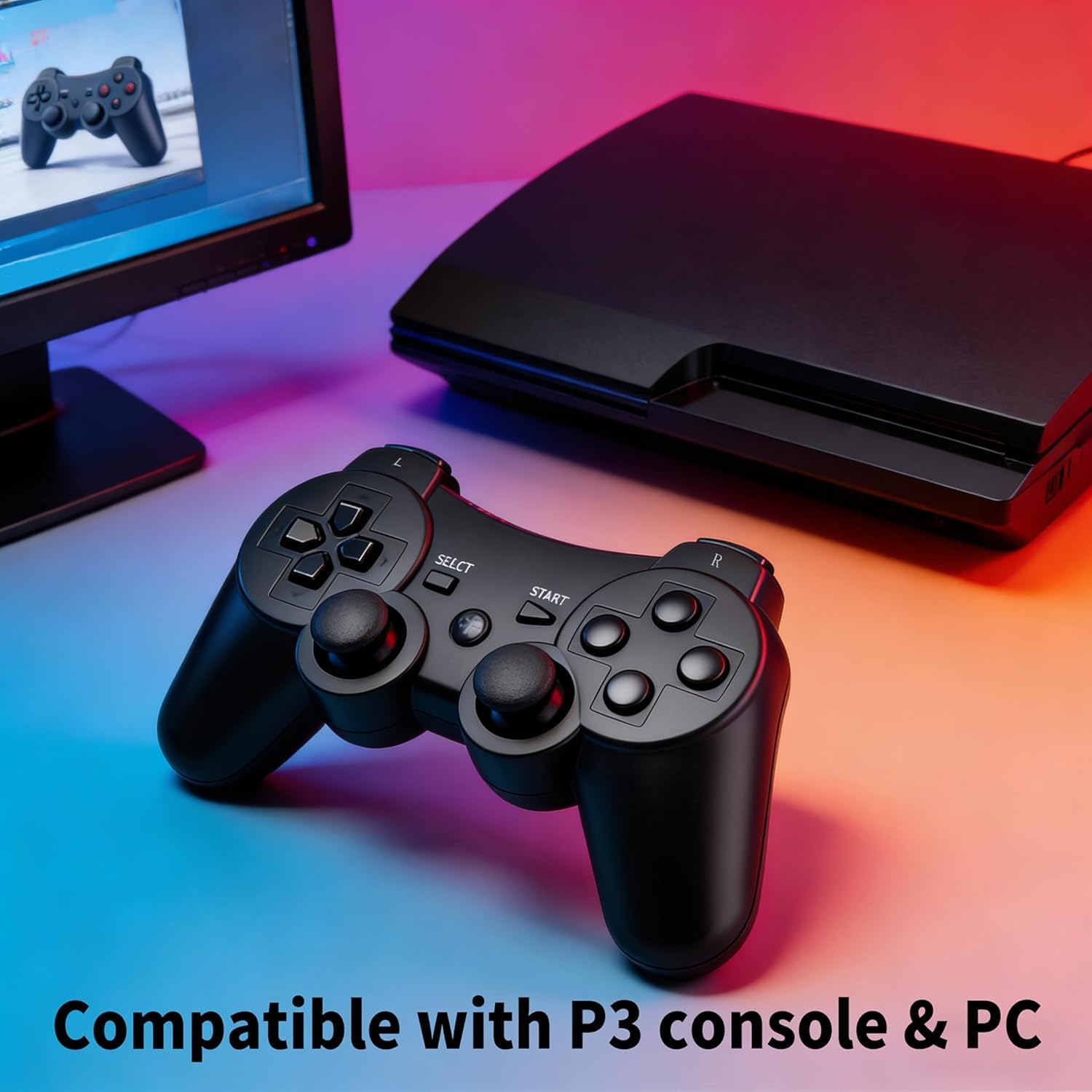 Detalle 2 de MOVONE Wireless Controller for PS3 (2-Pack) with 2 Charging Cables – Rechargeable Dual Vibration Gamepads