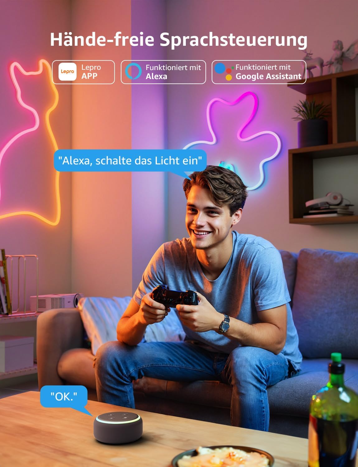 Detalle de Lepro Neon AI LED Strip 10m – RGB-Streifen mit App-, Musik- und Sprachsteuerung