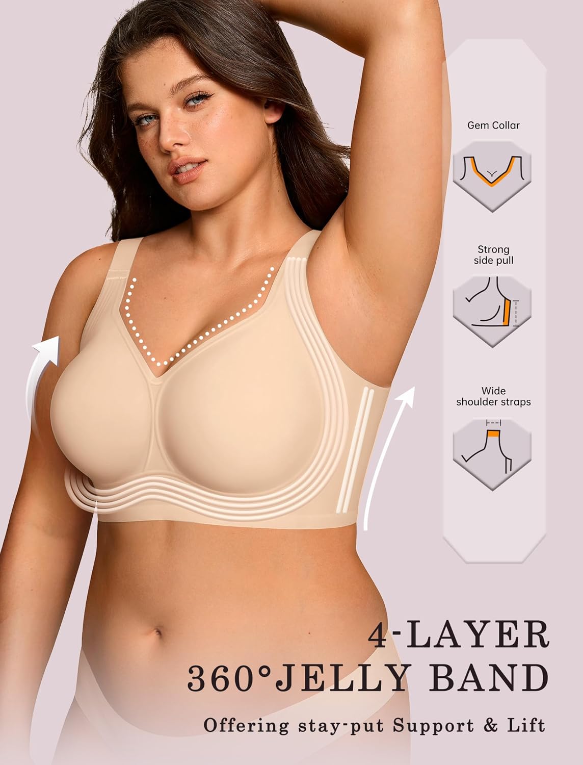 Thumbnail 1 de OEAK Women's Wireless Jelly Bra Plus Size: Full Coverage, No Underwire, Seamless T-Shirt Support