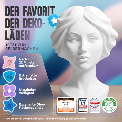 Detalle 2 de MADAME CASTELLA Gießpulver Weiß 5KG – Ultraweißes Gips-Gießpulver zum Modellieren
