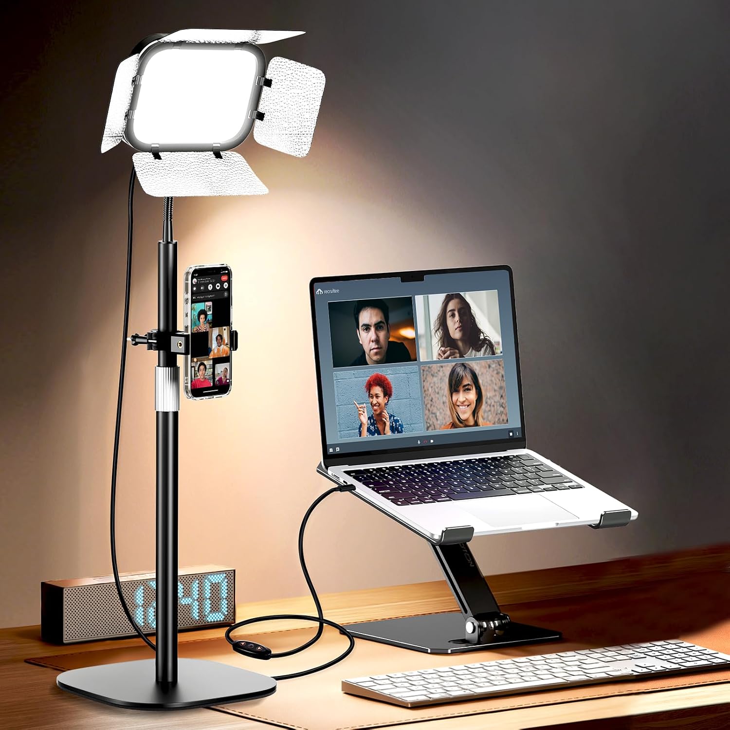 Detalle de EMART LED Desk Ring Light for Video Conference – Dimmable 15W Ring Light with Bi-Colour Temp and USB Power